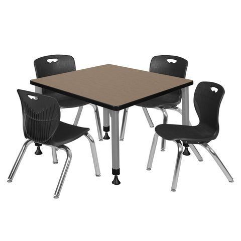 Regency Kee 30 in. Square Adjustable Classroom Table & 4 Andy 12 in. Stack Chairs Black