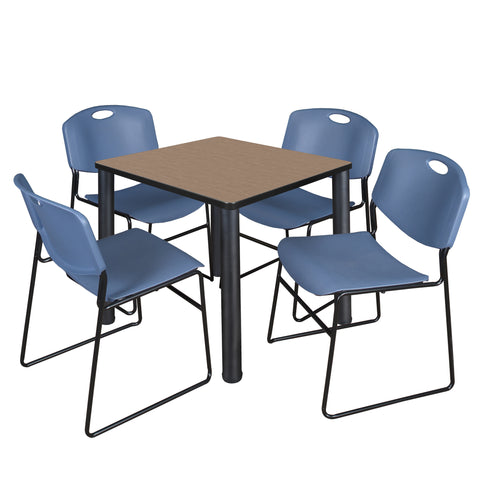 Regency Kee 30 in Square Breakroom Table Top Black Legs 4 Zeng Stack Chairs