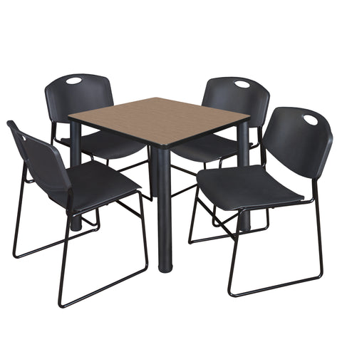 Regency Kee 30 in Square Breakroom Table Top Black Legs 4 Zeng Stack Chairs