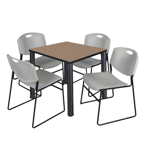 Regency Kee 30 in Square Breakroom Table Top Black Legs 4 Zeng Stack Chairs