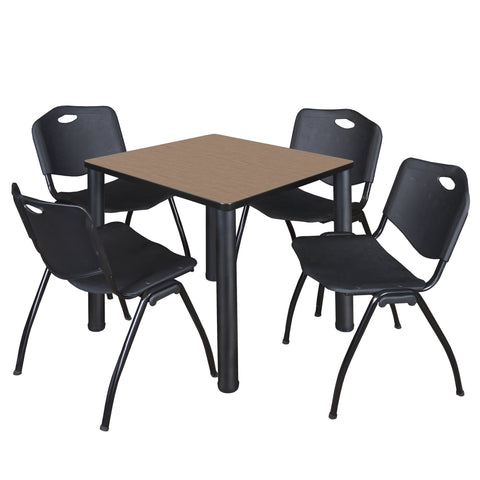 Regency Kee 30 in Square Breakroom Table Top Black Legs 4 M Stack Chairs