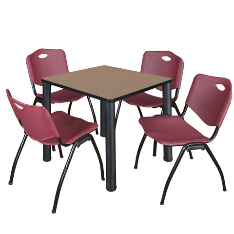 Regency Kee 30 in Square Breakroom Table Top Black Legs 4 M Stack Chairs