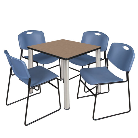 Regency Kee 30 in Square Breakroom Table Top Black Legs 4 Zeng Stack Chairs