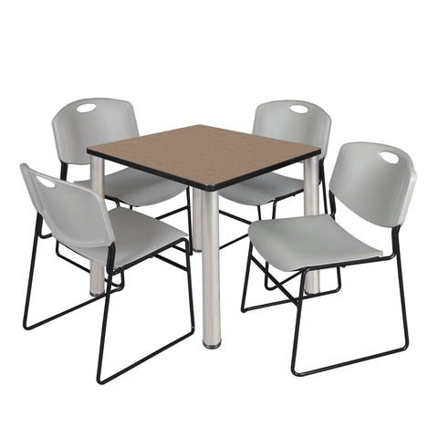 Regency Kee 30 in Square Breakroom Table Top Black Legs 4 Zeng Stack Chairs