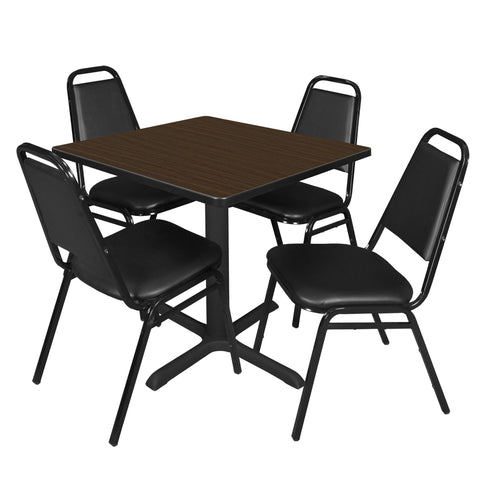Regency Cain 30 in. Square XBase Breakroom Table & 4 Restaurant Stack Chairs Black