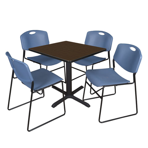 Regency Cain 30 in. Square XBase Breakroom Table & 4 Zeng Stack Chairs