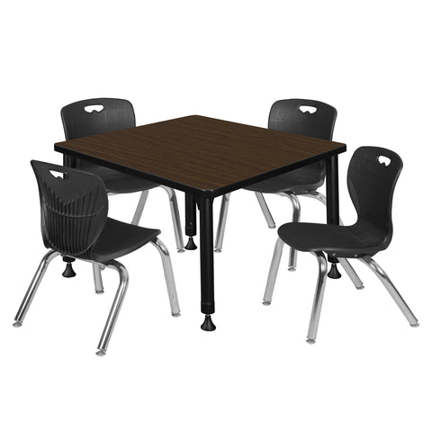 Regency Kee 30 in. Square Adjustable Classroom Table & 4 Andy 12 in. Stack Chairs Black