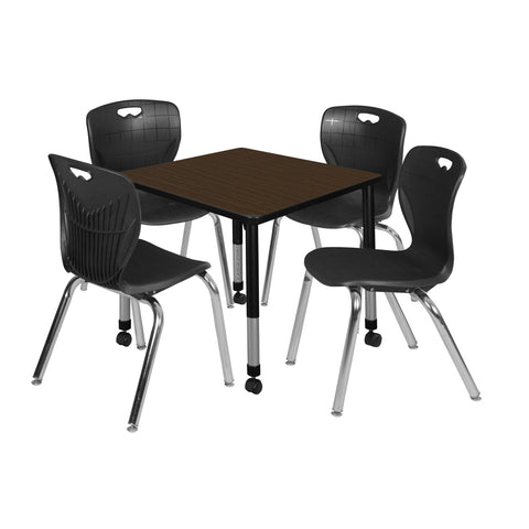 Regency Kee 30 in. Square Mobile Adjustable Classroom Table & 4 Andy 18 in. Stack Chairs Black