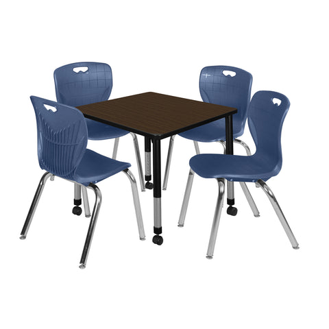 Regency Kee 30 in. Square Mobile Adjustable Classroom Table & 4 Andy 18 in. Stack Chairs Black