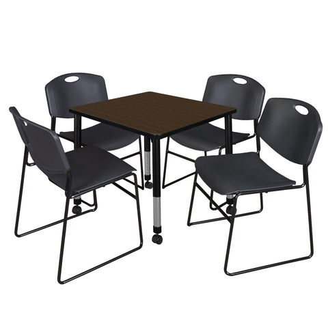Regency Kee 30 in. Square Mobile Adjustable Classroom Table & 4 Zeng Stack Chairs Black
