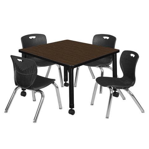 Regency Kee 30 in. Square Mobile Adjustable Classroom Table & 4 Andy 12 in. Stack Chairs Black