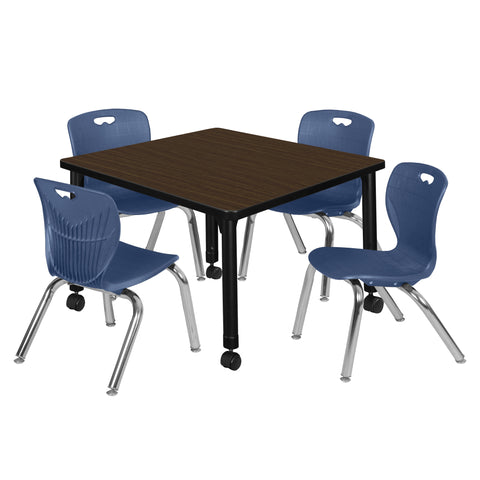 Regency Kee 30 in. Square Mobile Adjustable Classroom Table & 4 Andy 12 in. Stack Chairs Black