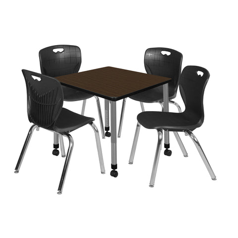 Regency Kee 30 in. Square Mobile Adjustable Classroom Table & 4 Andy 18 in. Stack Chairs Black