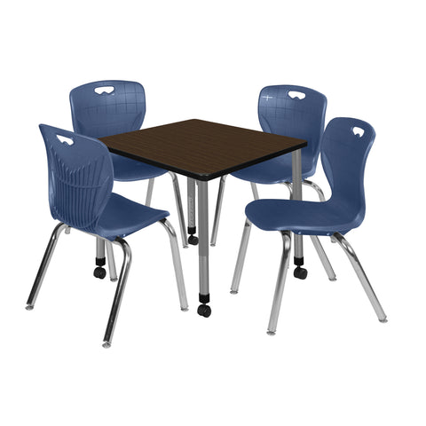 Regency Kee 30 in. Square Mobile Adjustable Classroom Table & 4 Andy 18 in. Stack Chairs Black