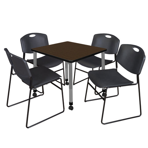 Regency Kee 30 in. Square Mobile Adjustable Classroom Table & 4 Zeng Stack Chairs Black