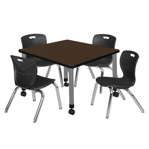 Regency Kee 30 in. Square Mobile Adjustable Classroom Table & 4 Andy 12 in. Stack Chairs Black