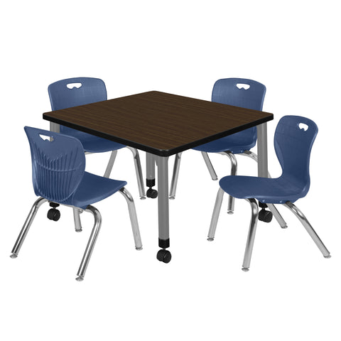 Regency Kee 30 in. Square Mobile Adjustable Classroom Table & 4 Andy 12 in. Stack Chairs Black