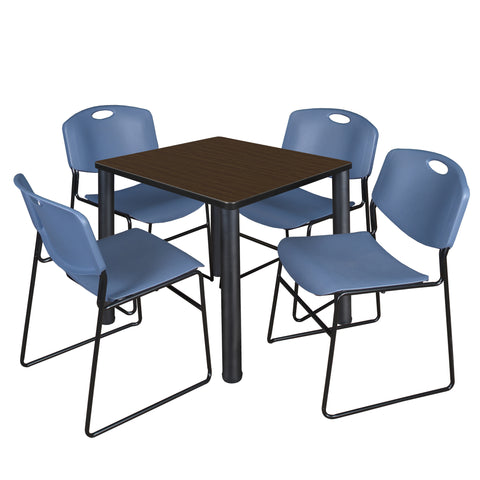 Regency Kee 30 in Square Breakroom Table Top Black Legs 4 Zeng Stack Chairs