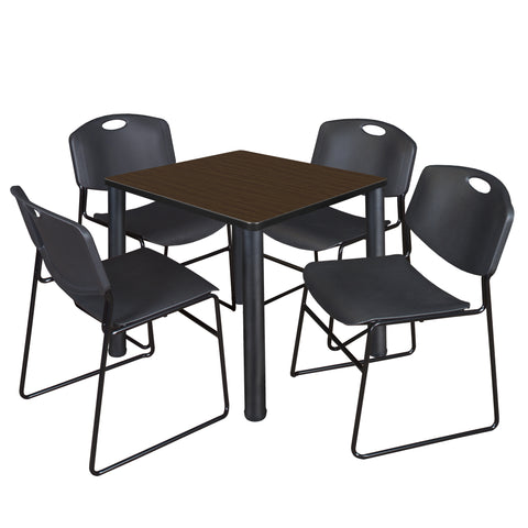 Regency Kee 30 in Square Breakroom Table Top Black Legs 4 Zeng Stack Chairs