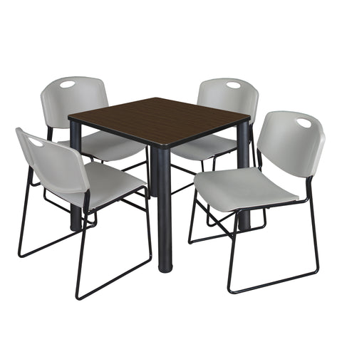 Regency Kee 30 in Square Breakroom Table Top Black Legs 4 Zeng Stack Chairs