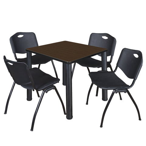Regency Kee 30 in Square Breakroom Table Top Black Legs 4 M Stack Chairs