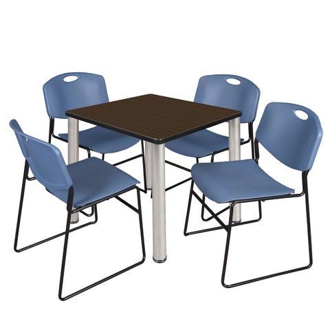 Regency Kee 30 in Square Breakroom Table Top Black Legs 4 Zeng Stack Chairs