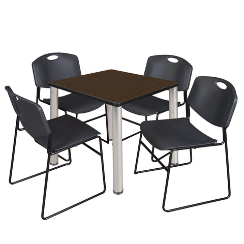 Regency Kee 30 in Square Breakroom Table Top Black Legs 4 Zeng Stack Chairs