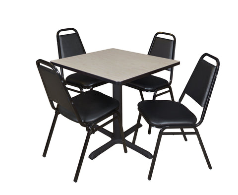 Regency Cain 30 in. Square XBase Breakroom Table & 4 Restaurant Stack Chairs Black
