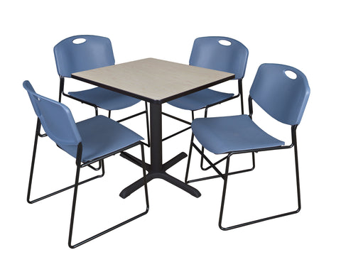 Regency Cain 30 in. Square XBase Breakroom Table & 4 Zeng Stack Chairs