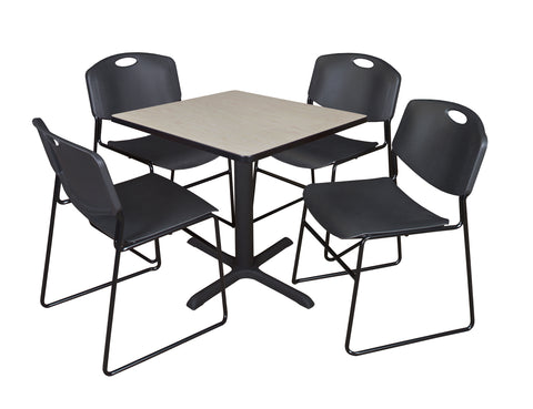 Regency Cain 30 in. Square XBase Breakroom Table & 4 Zeng Stack Chairs