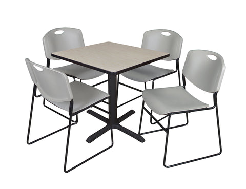 Regency Cain 30 in. Square XBase Breakroom Table & 4 Zeng Stack Chairs