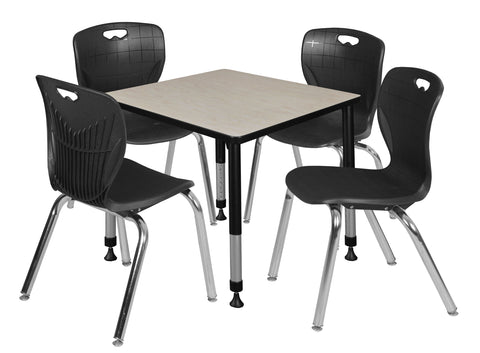 Regency Kee 30 in. Square Adjustable Classroom Table & 4 Andy 18 in. Stack Chairs Black