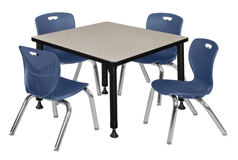 Regency Kee 30 in. Square Adjustable Classroom Table & 4 Andy 12 in. Stack Chairs Black