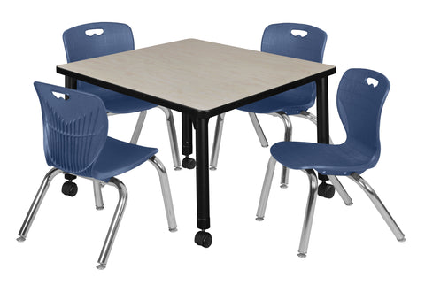 Regency Kee 30 in. Square Mobile Adjustable Classroom Table & 4 Andy 12 in. Stack Chairs Black
