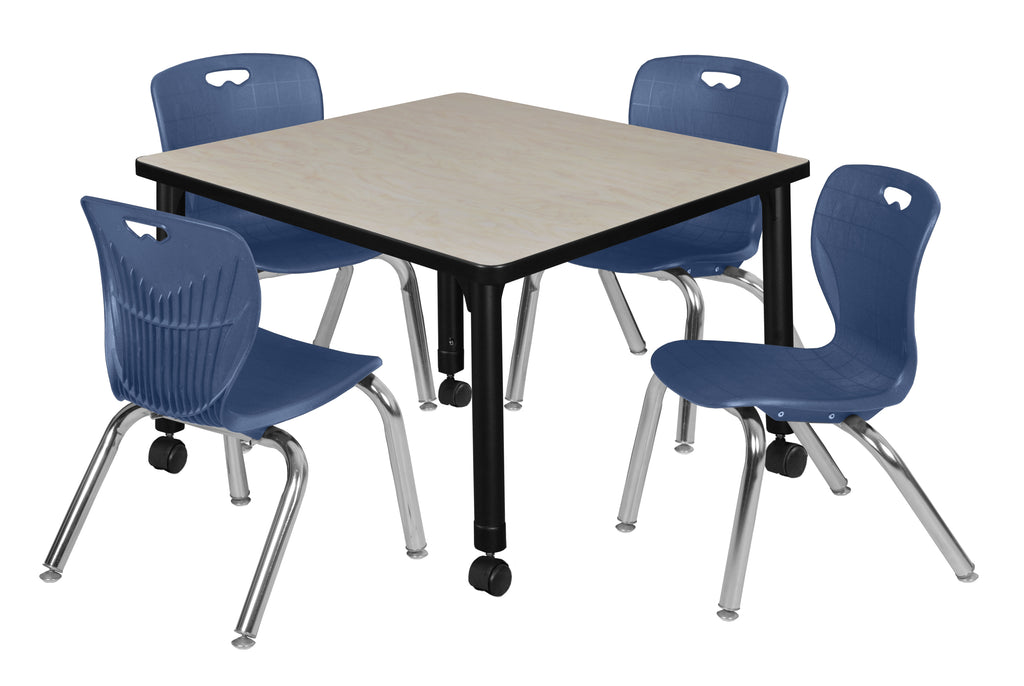 Regency Kee 30 in. Square Mobile Adjustable Classroom Table & 4 Andy 12 in. Stack Chairs Black