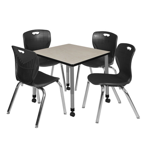Regency Kee 30 in. Square Mobile Adjustable Classroom Table & 4 Andy 18 in. Stack Chairs Black