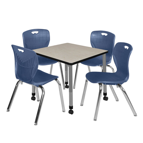 Regency Kee 30 in. Square Mobile Adjustable Classroom Table & 4 Andy 18 in. Stack Chairs Black
