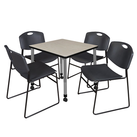 Regency Kee 30 in. Square Mobile Adjustable Classroom Table & 4 Zeng Stack Chairs Black