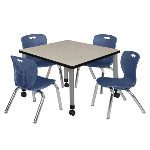 Regency Kee 30 in. Square Mobile Adjustable Classroom Table & 4 Andy 12 in. Stack Chairs Black