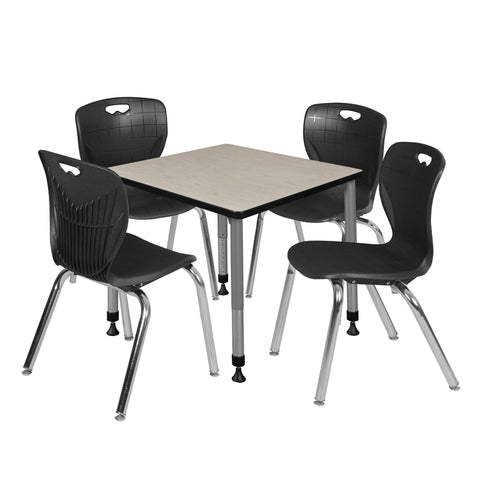 Regency Kee 30 in. Square Adjustable Classroom Table & 4 Andy 18 in. Stack Chairs Black