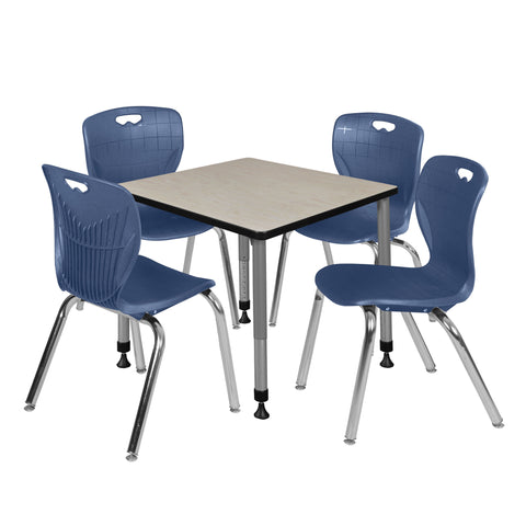 Regency Kee 30 in. Square Adjustable Classroom Table & 4 Andy 18 in. Stack Chairs Black