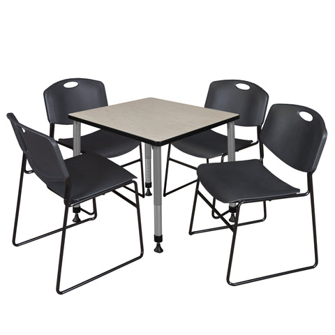 Regency Kee 30 in. Square Adjustable Classroom Table & 4 Zeng Stack Chairs Black