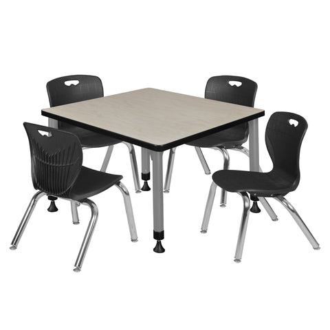 Regency Kee 30 in. Square Adjustable Classroom Table & 4 Andy 12 in. Stack Chairs Black