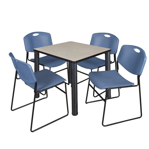 Regency Kee 30 in Square Breakroom Table Top Black Legs 4 Zeng Stack Chairs