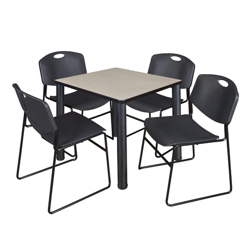 Regency Kee 30 in Square Breakroom Table Top Black Legs 4 Zeng Stack Chairs