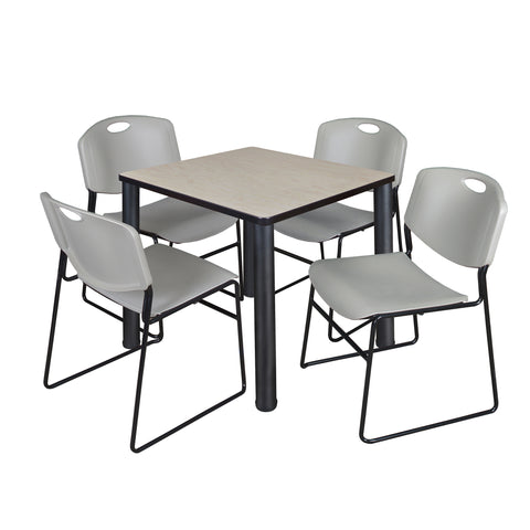 Regency Kee 30 in Square Breakroom Table Top Black Legs 4 Zeng Stack Chairs