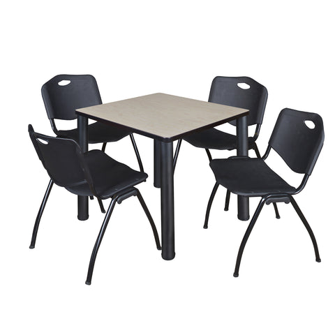 Regency Kee 30 in Square Breakroom Table Top Black Legs 4 M Stack Chairs