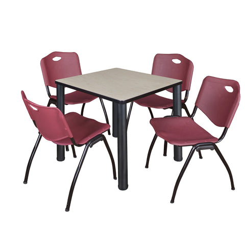 Regency Kee 30 in Square Breakroom Table Top Black Legs 4 M Stack Chairs