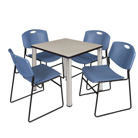 Regency Kee 30 in Square Breakroom Table Top Black Legs 4 Zeng Stack Chairs