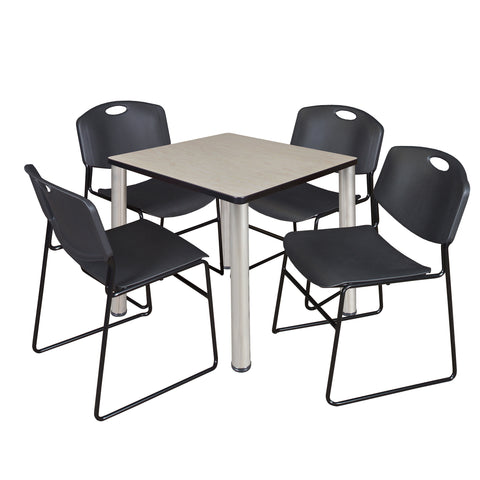 Regency Kee 30 in Square Breakroom Table Top Black Legs 4 Zeng Stack Chairs